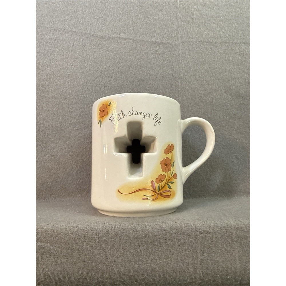 Faith Changes Life PAPEL Japan Porcelain Christian Cross Mug See-Through Design
